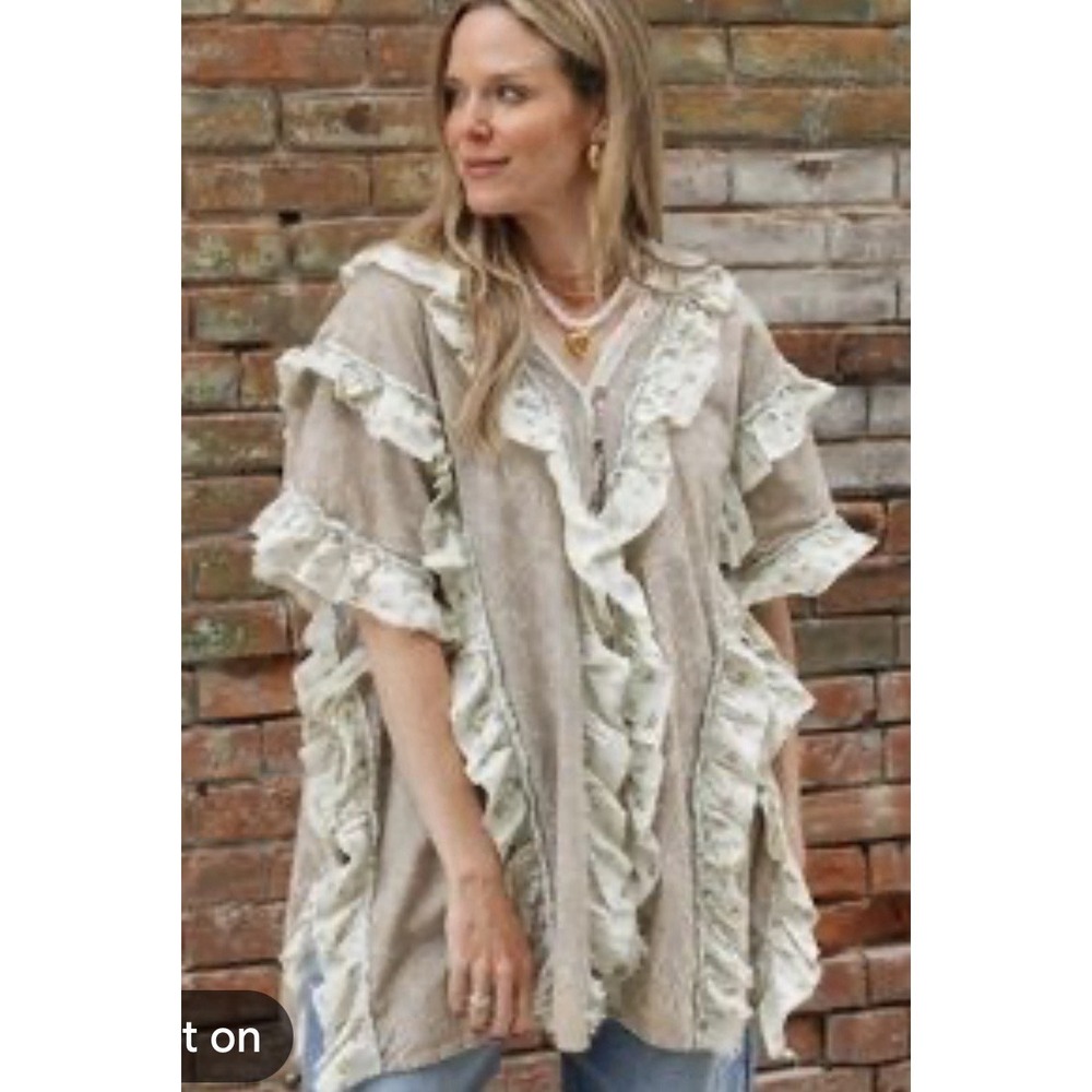 Oli And Hali Floral Ruffle Button Up Oversized Top Size Medium Bohoโ Festival